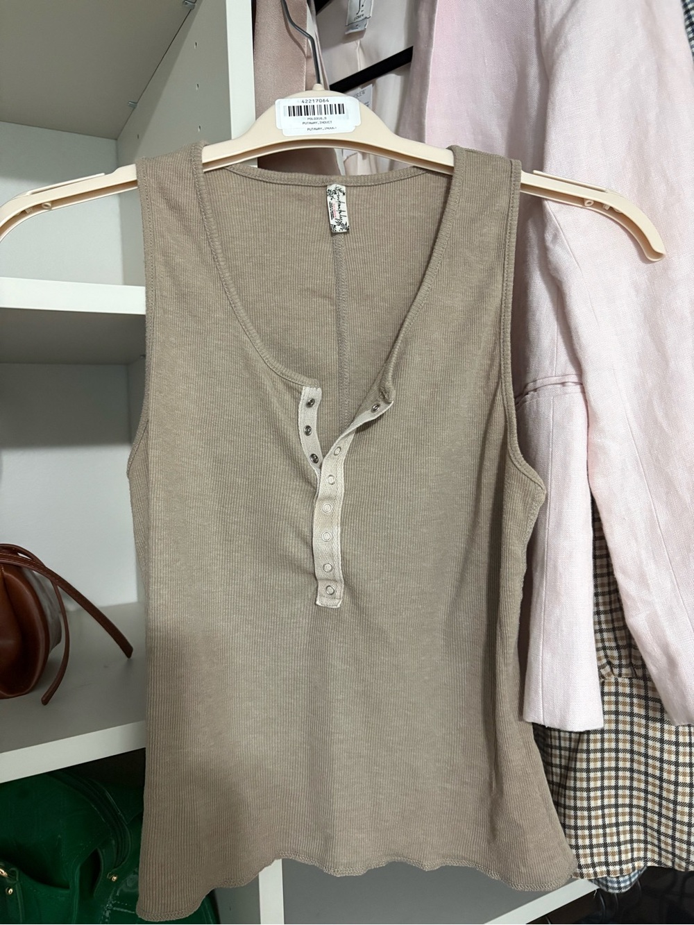Free People Ribbed Henley Tank - Taupe